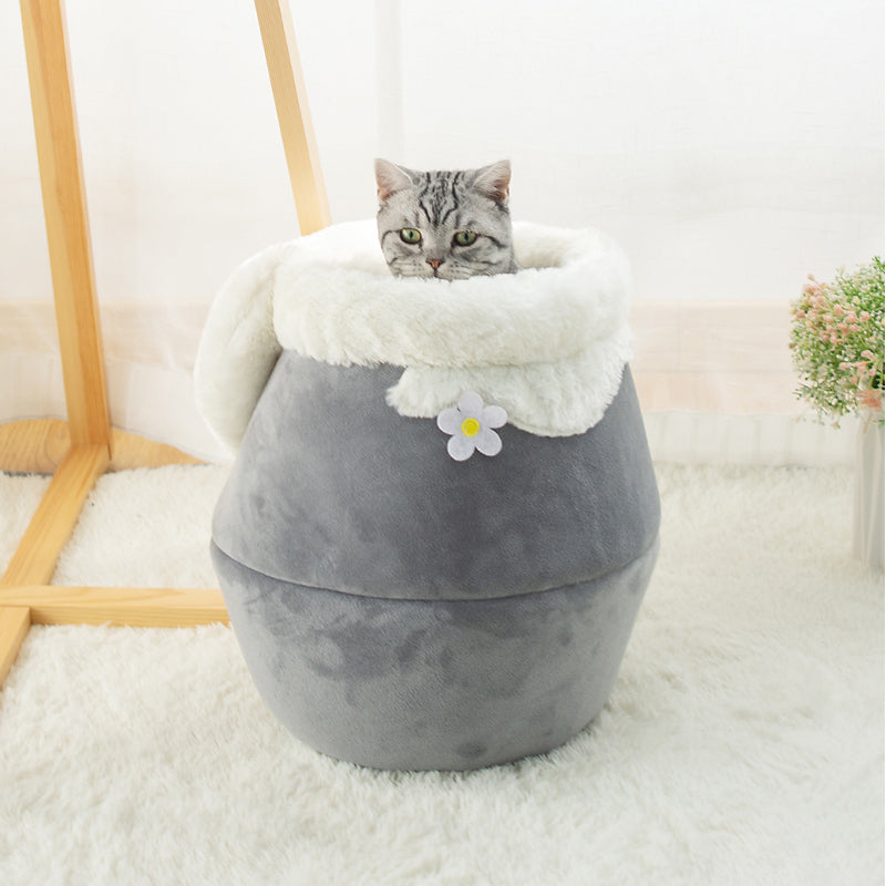 3-In-1 Cat and Dog Pet House Basin-Shaped Cave Soft Bed
